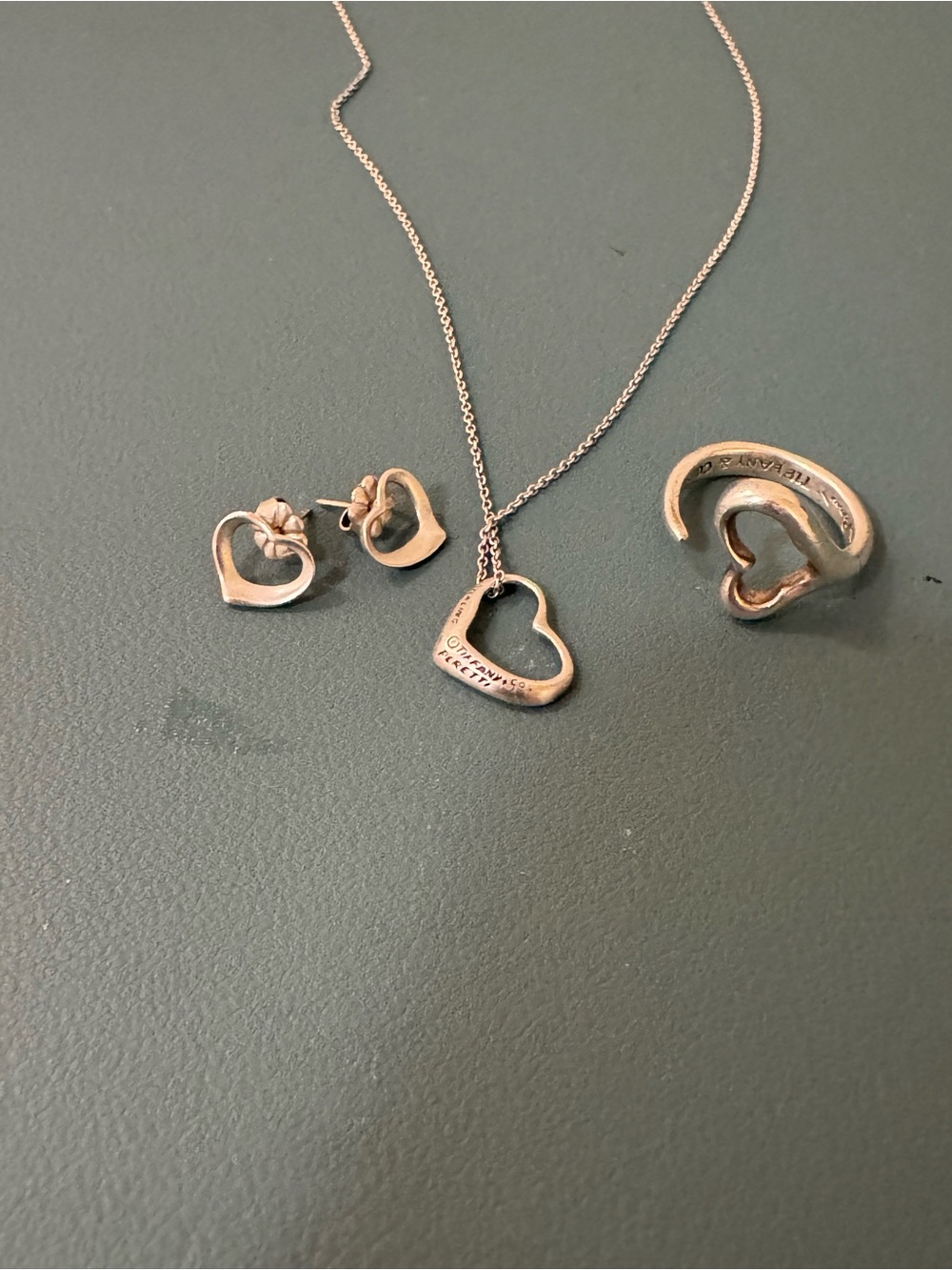 Authentic Tiffany & Co. Elsa Peretti Open Heart Sterling Silver Jewelry Set - Picture 10 of 12